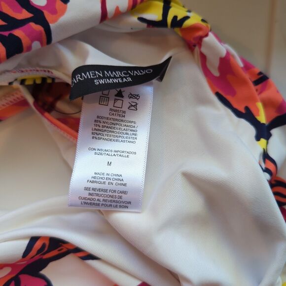 Carmen Marc Valvo Classic Shirred Waist Bikini Bottom Medium Brava Lily Floral - Picture 6 of 8